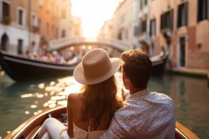 Amoureux sur une gondole à Venise