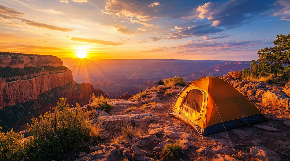 Camping dans le Sud-Ouest vue sur le coucher du soleil