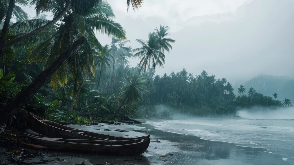 Plage avec une pluie