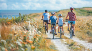 Vélo en bord de mer famille
