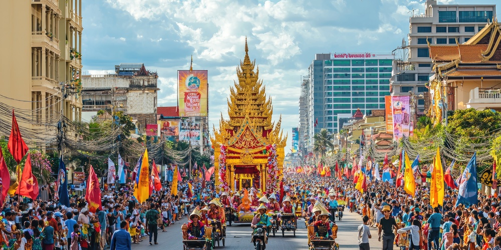Nouvel an khmer, parade dans la ville, Cambodge