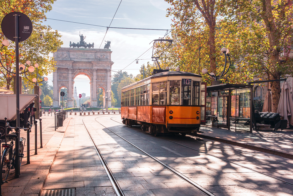Tramway au centre à Milan, Italie