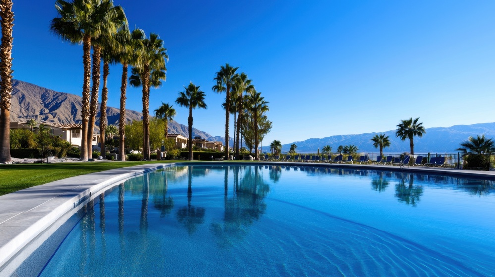Vue sur la piscine dans un hôtel, Tenerife, Espagne