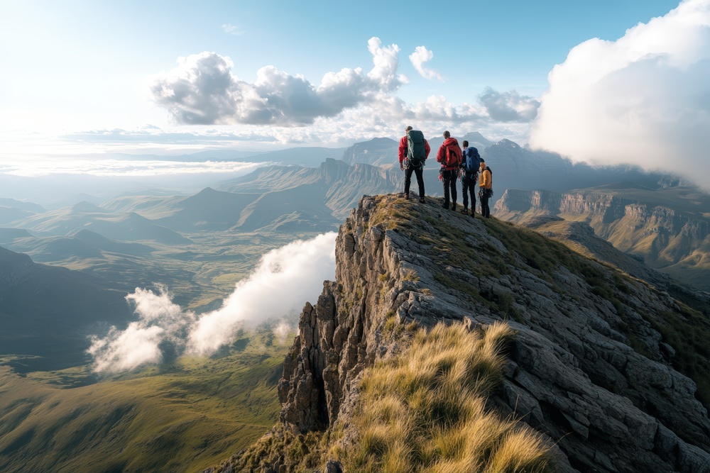 Des randonneurs à la montagne du Drakensberg, Afrique