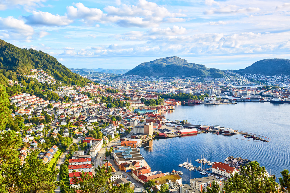 Vue sur toute la ville de Bergen, Norvège